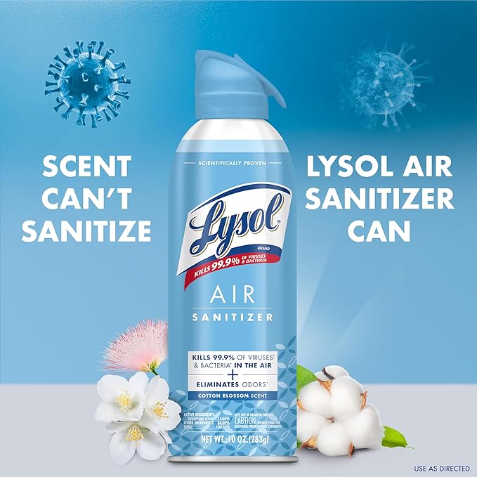 Lysol Air Sanitizer Spray with Bacterial Odor Eliminator for Home &amp Office Sanitizing Air Spray Air Freshener Alternative Cotton Blossom Scent 10 oz (Pack of 3)
