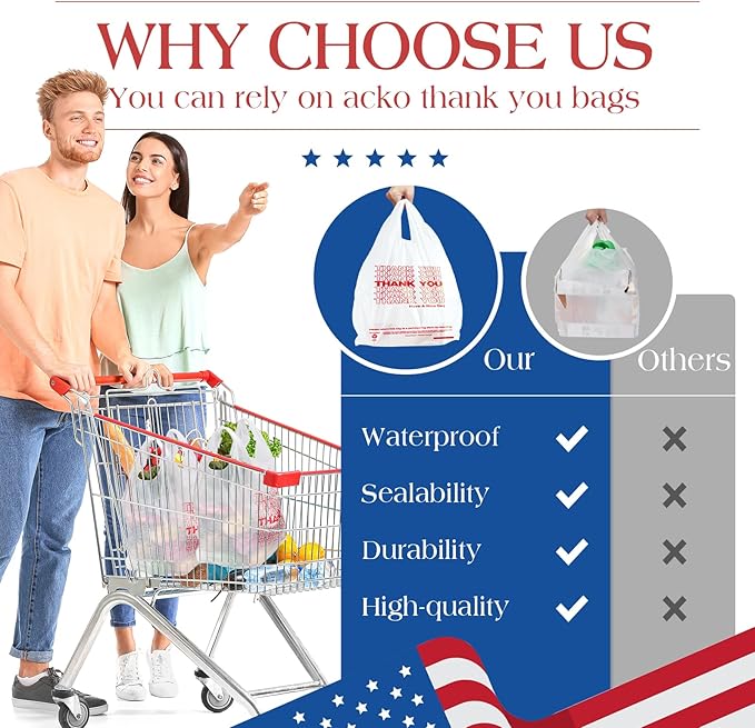 ACKO 10000 Count (10K) Plastic T-shirt Bags with Handle White 11.5 x 6.5 x 21 4 Gallon Thank You Bags for Grocery Take Out To Go Retail Shopping Bag Garbage Trash Bag for Home Office Kitchen