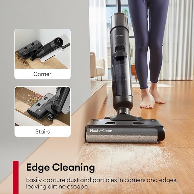 Ultenic Wet Dry Vacuum CleanerCordless Vacuum Mop Combo with Self-CleaningSmart Mess Detection50mins Runtime3-in-1 Vacuum Mop for Hard FloorsEdge CleaningLED DisplayBlackAC1 Elite