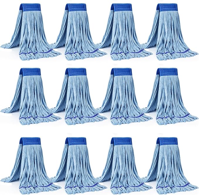 Matthew Microfiber Tube Mop(MeduimBlue12Pack) Heavy Duty Mop Head ReplacementExcellent AbsorbencyPremium launderabilityReusableLoop end for HomeCommercial&ampIndustrial Use
