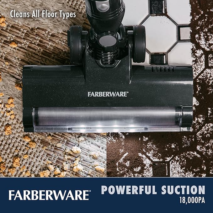 Farberware Classic Stick Vacuum Cleaner Powerful Suction and Lighted Motor Brush for Carpet and Hard Floors Converts to Handheld Vacuum for Pet Hair