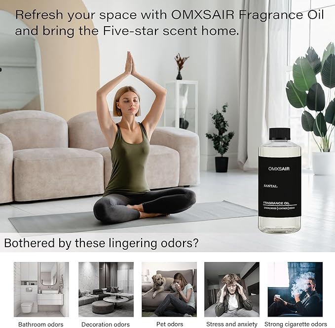 Hotel Scnet Diffuser Oil Santal 16.9Fl Oz(500ml) Value Size - Air Freshener Hotel&ampCarHome- Luxury Essential Oils for Diffuser Refill - Bigger Bottle Longer Lasting Stronger Scent