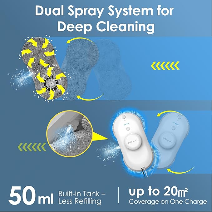 Window Cleaning Robot 5000Pa Suction Dual Spray AI Smart Path Planning Wet and Dry Glass Cleaner with Edge Detection and Anti-Drop Protection for High-Rise Windows (White)
