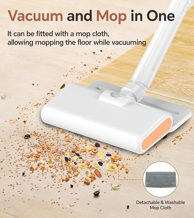 Cordless Vacuum Cleaner Stick Vacuum Cordless Rechargeable with Powerful Suction and LED Display Portable Vacuum Cleaners for Home Wireless Vacuum for Hardwood Floor Carpet Pet Hair White
