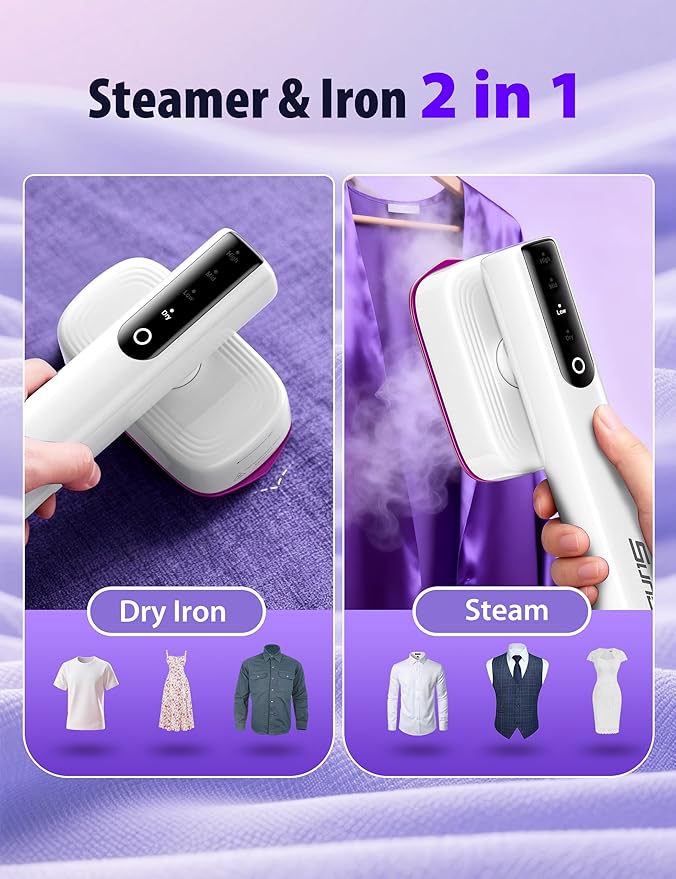 Travel Steamer for Clothes15s Fast Heat-up Portable Iron35mins Runtime &amp 180ml Large Tank25g/min SteamCeramic Panel1.8m power cordWrinkle Remover for Travel Home Office(White)