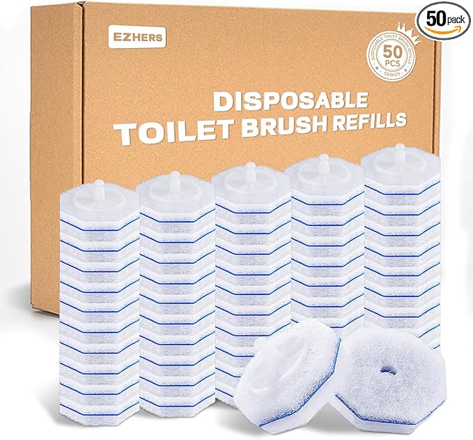 50 Count Toilet Wand Refills Compatible for Clorox 5X Cleaning Power Toilet Bowl Cleaners &amp High-Density Disposable Toilet Brush Scrubber - No Falling Apart Instant Foam Cleaning