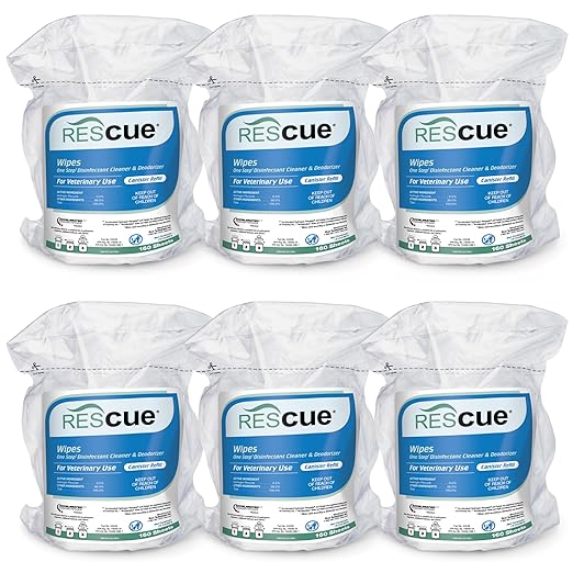 REScue One-Step Disinfectant Cleaner &amp Deodorizer Wipes for Vet Use – Cleaner for Kennels Litter Boxes Vet Offices Pet Grooming Surfaces Pet Boarding – Wipes Canister Refill 160 Count (6 Pack