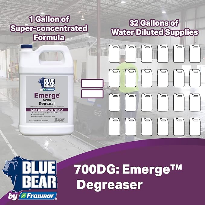 BLUE BEAR 700DG: Emerge Degreaser – Low-Odor Biodegradable Cleaner Removes Oil Grease Dirt &amp Grime from Concrete Tile Wood Stone &amp Tools – Safe for Heavy-Duty &amp Everyday Cleaning – 1