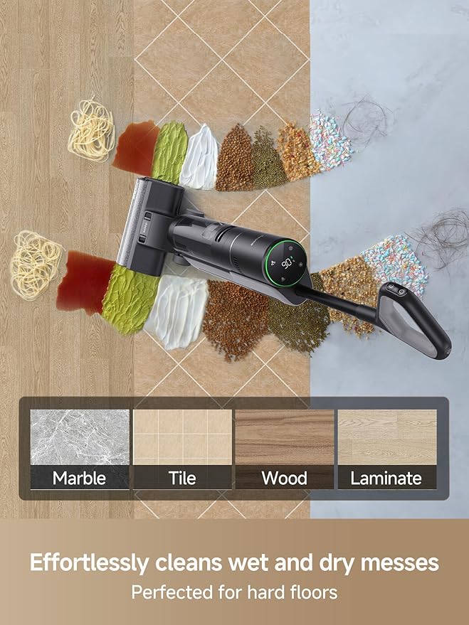 DREAME H12 PRO Vacuum Mop Wet Dry Vacuum Cleaner for Hard Floor Vacuum and Mop at The Same Time for Wet &amp Dry Messes Auto Self-Cleaning Edge to Edge Cleaning with Hot Air Drying