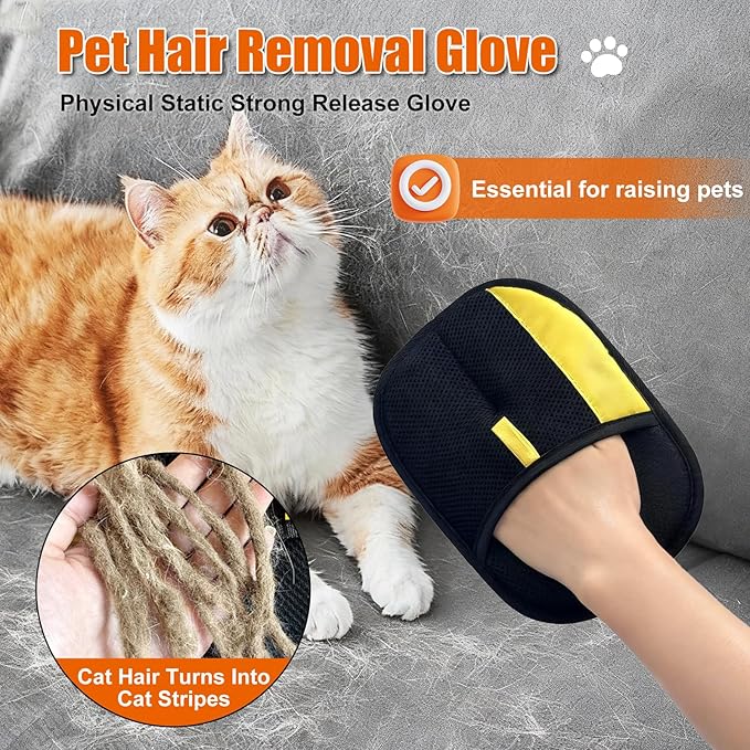 Electrostatic Gloves for Pet Hair Removal: Upgraded 2PCS Animal Fur Removal Tool for Dogs&ampCats Efficient Reusable Pet Hair Remover for Couch Carpet Car Seat Clothing Quick Clean (2 pcs-Blue)