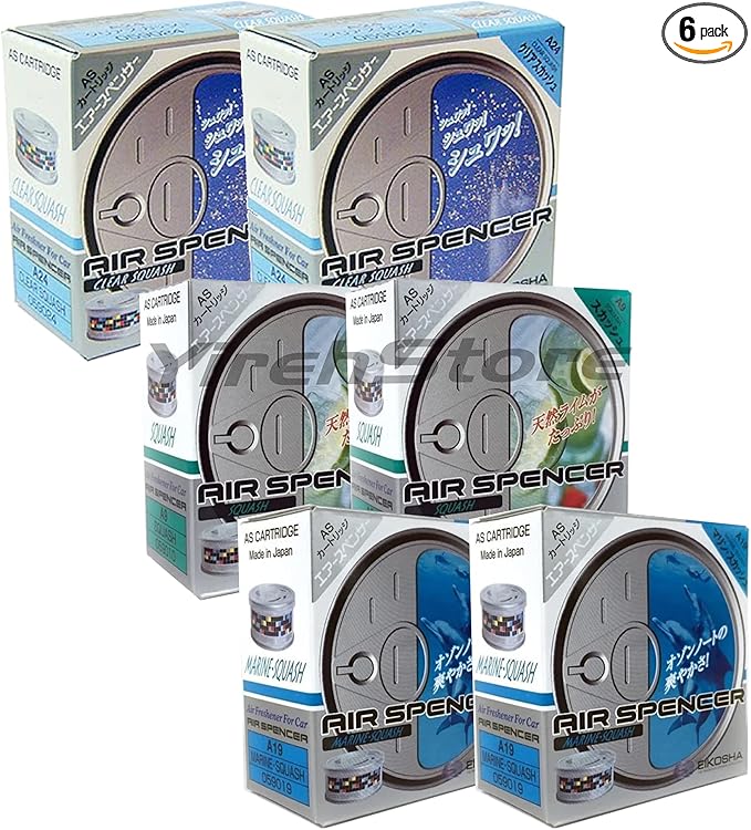 AS Air Spencer Cartridge 2x Squash (#A9) 2x Marine Squash (#A19) 2x Clear Squash (#A24) scent Heavy Duty Last Long JDM Eikosha Japan Car Air Freshener