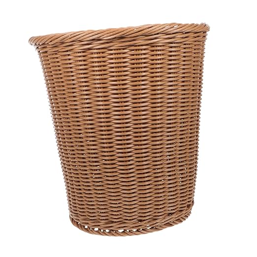 Rust-Resistant Iron Office Trash Can Simulated Rattan Woven Wastebasket Multipurpose Storage Basket for Home and Use Beige