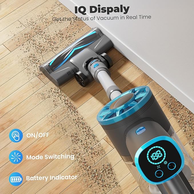 Vazone Cordless Stick Vacuum Cleaner with Self-Standing 8-in-1 Vacuum Cleaners for Home Lightweight Powerful Vacuum with LED Screen Rechargeable Vacuum for Carpet Pet Hair Hardwood Floors