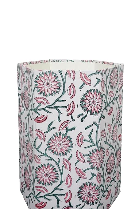 Handmade Cotton Paper Waste Basket Stylish Trash Can for Home or Office (1 White Pink SUNFLOWAR)