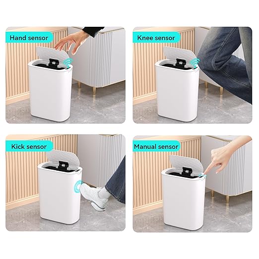 5 Gallon Motion Sensor Bathroom Trash Can Automatic Garbage Cans with Lid Touchless Smart Slim Plastic Trash Bin for Kitchen Bedroom Toilet Office Living Room