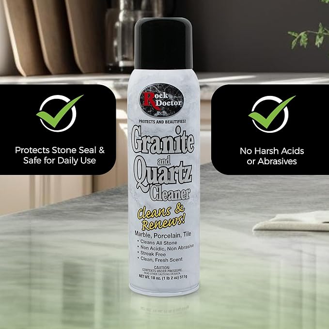 Rock Doctor Granite Cleaner Cleans&amp Renews Surfaces Granite/Marble Countertop Cleaner Cleaning Spray for Vanity Table Top Kitchen Counters Stone Surfaces 18 Fl Oz Pack of 2