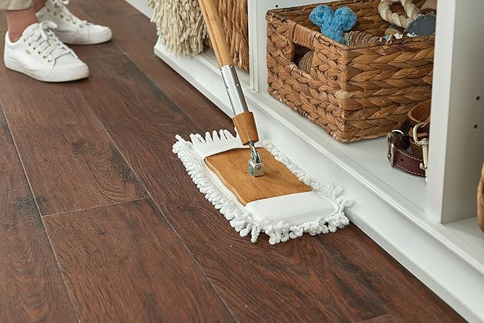 Harper Live.Love.Clean. Bamboo 2-in-1 Smooth Surface Wet/Dry Dust Mop with (2) Washable Wraparound Pads for Cleaning Dust Pet Hair &amp Fine Dry Dirt