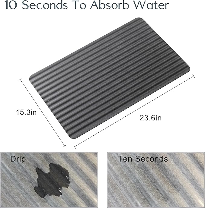 Stone Drying Mat for Kitchen CounterWavy Dish Drying Mat Instant Water AbsorptionFast Drynon-slipHeat-ResistantLarge Stone Drying Mat for Dishes and More (dark grey 23.6*15.3in)