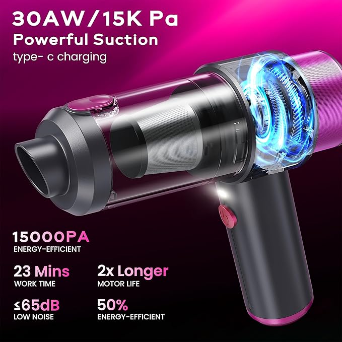 Car Vacuum Handheld Vacuum Cleaner 15000PA Suction Mini Vacuums with Air Duster and Blower Portable Hand Held Vacuum for Car House Crumbs Hair (Pink)