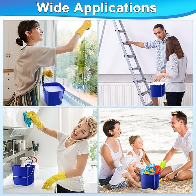 Zhehao 6 Pcs 3 Quart Bucket for Cleaning Small Sanitizer Bucket for Restaurant Square Plastic Pail with Handles for Home Offices Commercial Use Food Service(Dark Blue)