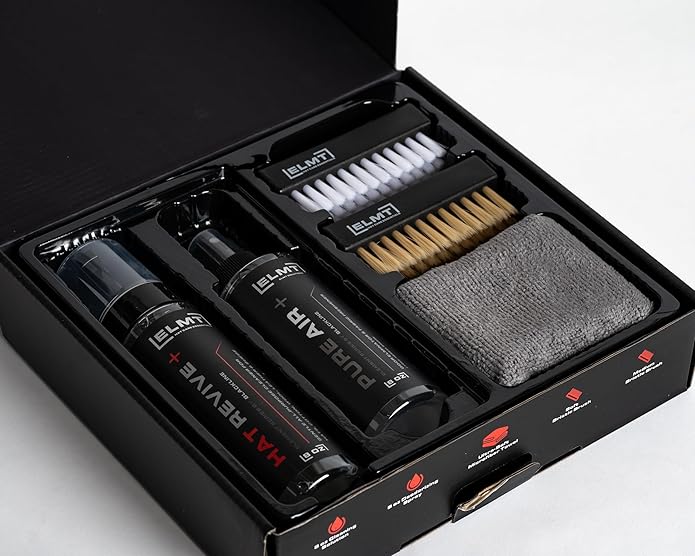 Blackline ELMT Hat Cleaning Kit — Quick-drying US-Made Cleans 50+ Hats — Hat Cleaner for Baseball Caps of all Materials Cotton Wool Leather Felt and more (8oz Solution Deodorizer Towel &amp Br
