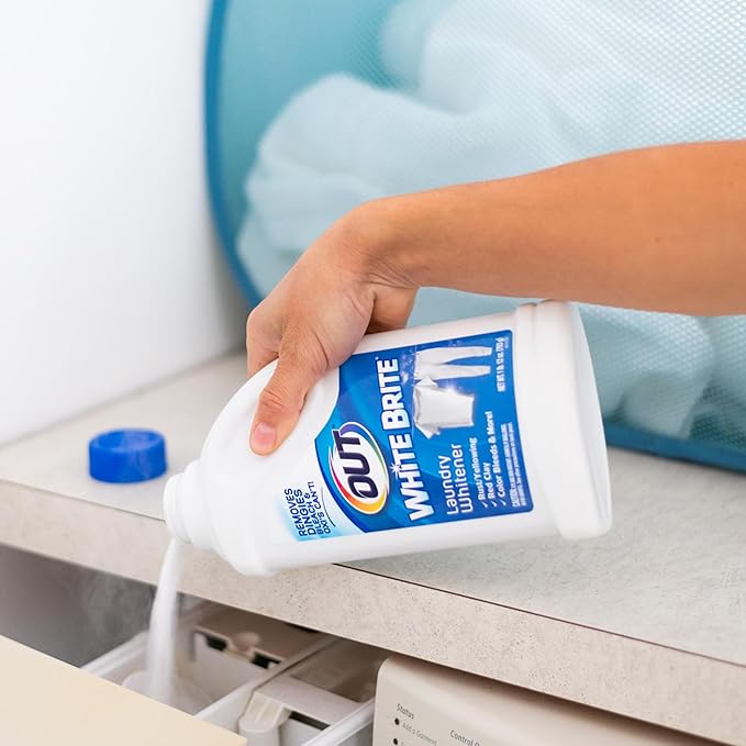 OUT White Brite Laundry Whitener Powder Stain Remover Detergent Booster for Clothes Removes Red Clay and Rust Stains on White Clothing and Uniforms