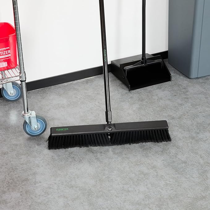Restaurantware-BROOM HEAD ONLY: Clean Tek Professional 23.62-Inch Push Broom Head 1 Heavy-Duty Cleaning Tool - Handle Sold Separately Fine Flagged Bristles Black Plastic Outdoor Use