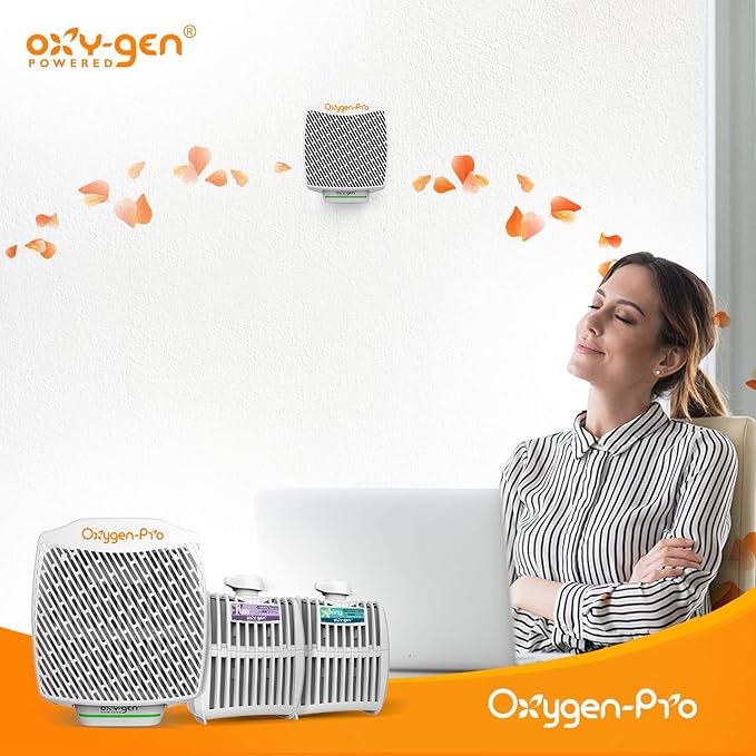 Oxygen-Pro - Starter Kit - Commercial Air Freshener and Deodorizer Wall Mounted Battery Operated Automatic Dispenser Odor Eliminator and Fragrancing System (Light Scent) 120 Day Supply