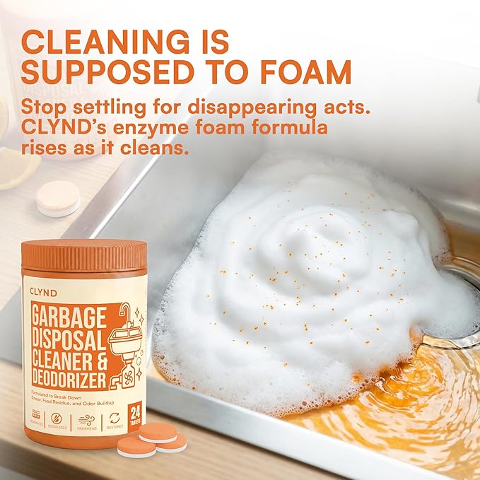 Garbage Disposal Cleaner and Deodorizer Tablets 24-Pack Citrus Foaming Tablets for Garbage Disposal Kitchen Sink and Drain Cleaner Lemon Orange Scent - Garburator Disposer Freshener