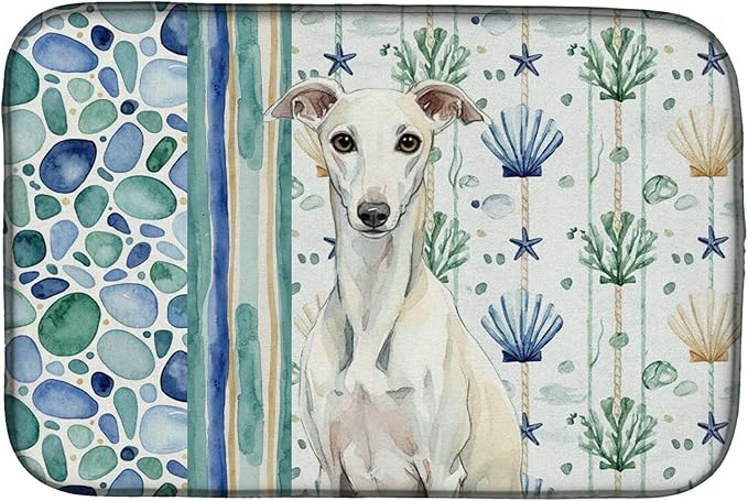 Caroline's Treasures White Whippet Coastal Sea Glass Dish Drying Mat Absorbent Dish Drying Mat Pad for Kitchen Counter Dish Drainer Mat for Countertop 14 x 21 Multicolor