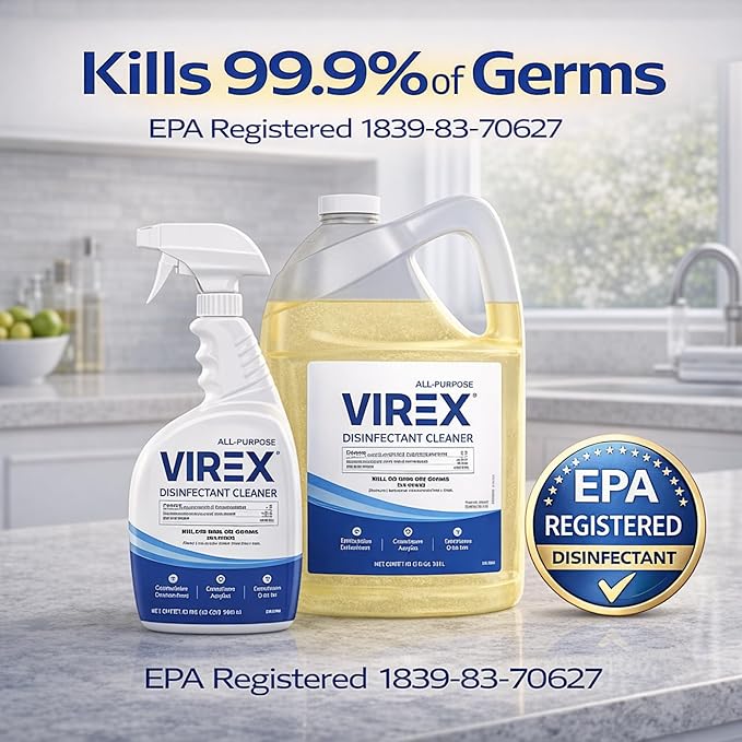 VIREX Diversey CBD540557 All Purpose Disinfectant Cleaner For Home &amp Commercial Use Kills 99.9% of Germs Multi-Surface Lemon Scent 1 Gallon