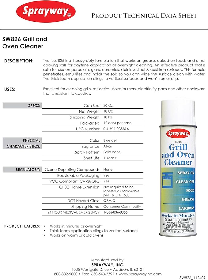 Sprayway SW826 Oven and Grill Cleaner 18 oz