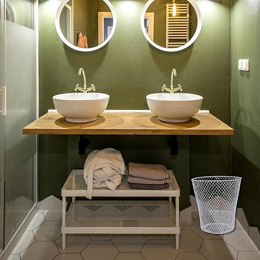 BCL Wire Mesh Round Waste Basket 9in (White Pack of 5) Lightweight Trash Can Open Top Wastebasket Recycling Bins Desk Office School Garbage Cans Home Essential