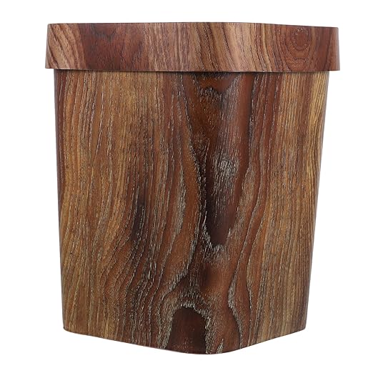 jojofuny Rustic Wood Grain Bathroom Trash Bin Medium Wastebasket for Home Office Outdoor Use Easy to Clean Maintain Elegant Design for Decor Styles