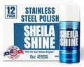 Sheila Shine 12 x 10oz Stainless Steel Cleaner and Polish With Cloth - Cleans Polishes &amp Protects Kitchen Appliances Refrigerators Sinks Ovens &amp Grills - Stainless Steel Fridge Cleaner
