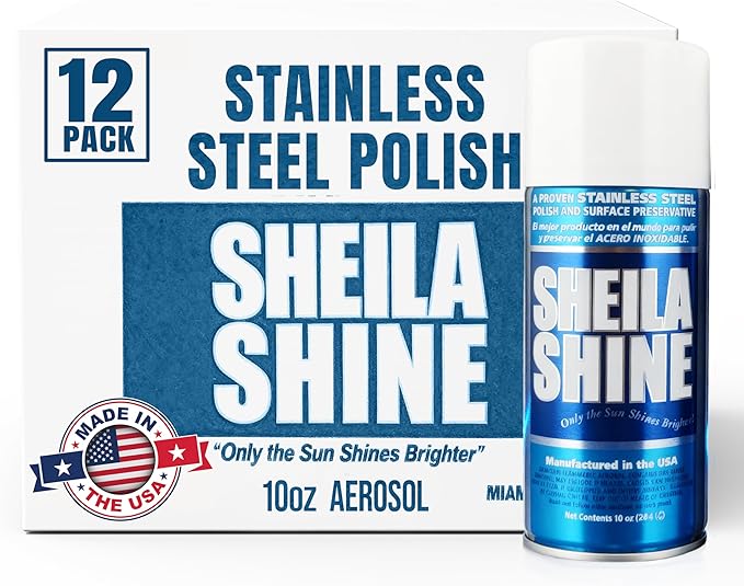 Sheila Shine 12 x 10oz Stainless Steel Cleaner and Polish With Cloth - Cleans Polishes &amp Protects Kitchen Appliances Refrigerators Sinks Ovens &amp Grills - Stainless Steel Fridge Cleaner