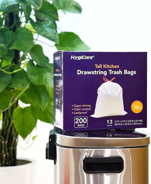 13 Gallon Tall Kitchen Trash Bags Lavender Scented 200 Count Drawstring Garbage Bags Pre-Separated Odor Control Ultra Strong Leakproof Sturdy White