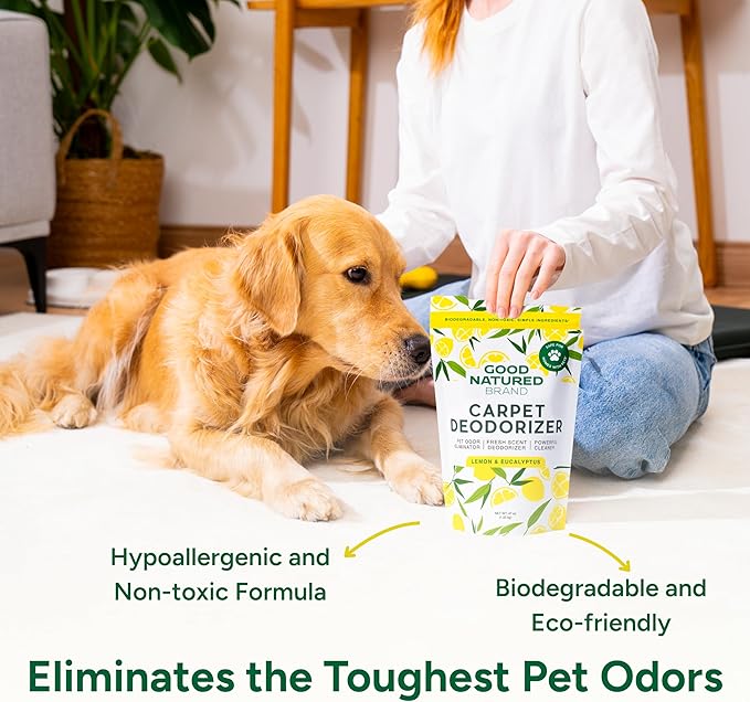 Good Natured Brand | Carpet Deodorizer &amp Freshener Powder | 47 oz Pet Odor Eliminator for Strong Odor &amp Pet Urine | Fresh Natural Lemon &amp Eucalyptus Scent | Safe for Homes with Pets