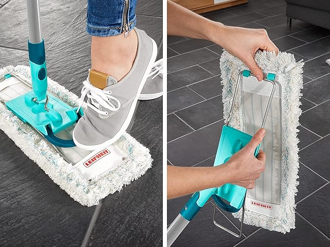 Leifheit Profi XL Cotton Plus Flat Mop with 146 cm Handle 42 cm Large Flat Floor Mop Head 360° Universal Joint for Easy Steering Highly Absorbent for Stone and Tile Floors