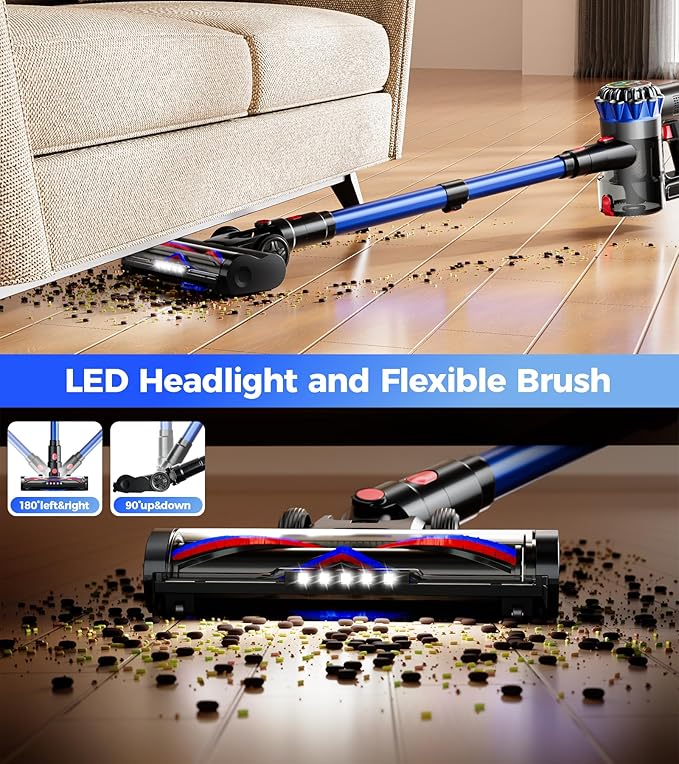 Cordless Vacuum Cleaner 550W 45Kpa 65Mins Stick Vacuum with Self-Standing Touch Screen Anti-Tangle Rechargeable Wireless Vacumm Vacuum Cleaners for Home/Pet Hair/Carpets/Hardwood Floor