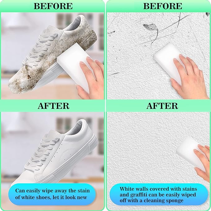 100Pack Magic Sponge Eraser Melamine Sponge Foam Non-Scratch Heavy Duty Kitchen Scrub Pads Multi-Functional Household Cleaning Sponges for Dish Bathroom Bathtub Sink Cup Wall Cleaner