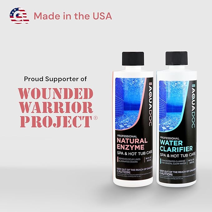AquaDoc Spa Enzyme and Spa Clarifier Bundle - Includes 16oz Enzyme Cleaner and 16oz Hot Tub Water Clarifier - Hot Tub Chemicals Made in USA