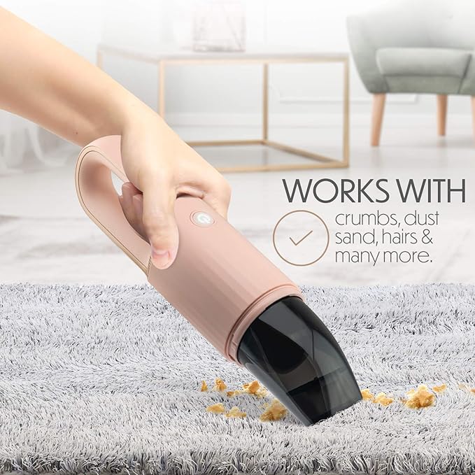 STARUMENT Portable Hand Vacuum Cleaner for Dust Pet Hair Dirt Home Car Interior Furniture Lightweight Easy to Use Compact Design Battery Rechargeable with USB-C Cable Pink