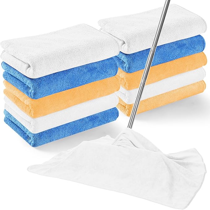 10 Pcs Extra Large Microfiber Cleaning Cloth 30 x 20 Large Floor Microfiber Towel Reusable Washable Free Lint Free Cloth Rag for Squeegee Mop Floor Window Housekeeping (White Yellow)