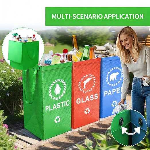 Reusable Trash Bag for Recycling Heavy-Duty Woven Basket 3-Piece Waterproof Reusable Bags with Handle for Sorting Fabric Home Accessory Storage Tool with Durable Design Cans Home Kitchen Office