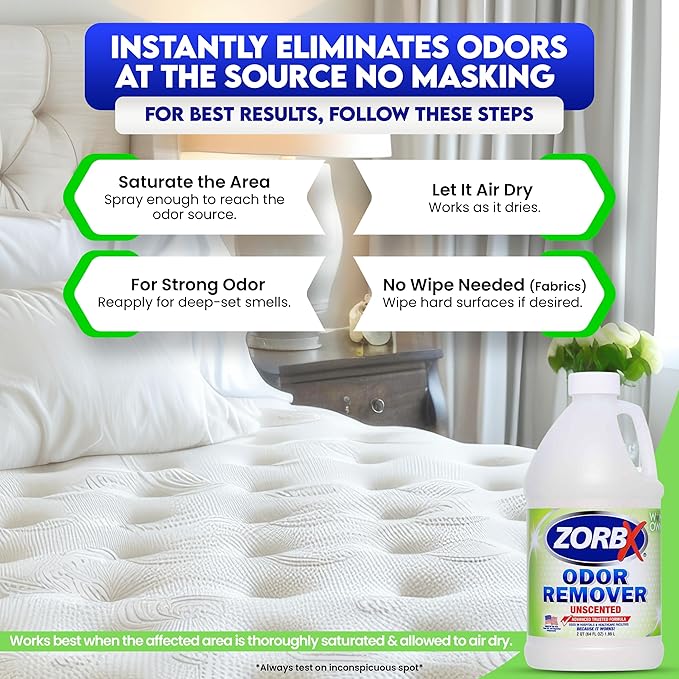 ZORBX Unscented Odor Eliminator for Strong Odor 64 oz - Used in Hospitals &amp Healthcare Facilities - Advanced Trusted Formula Fast-Acting Odor Remover Spray for Dog Cat House &amp Carpet