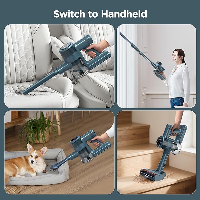 Cordless Vacuum Cleaner33KPA/400W Powerful Stick Vacuum with Auto Suction ModeMax 50Mins RuntimeLED DisplayRechargeable&ampAnti-TangleLightweight Vacuum Cleaners for Home/Pet Hair/Carpets/Hard F