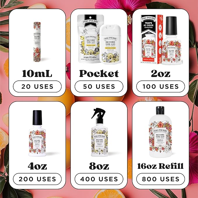 Poo-Pourri Before-You-Go Toilet Spray Refill Tropical Hibiscus 16 Fl Oz Up to 800 Uses Bathroom Odor Deodorizer with Essential Oils for Home or Work Hibiscus Apricot and Citrus Scent