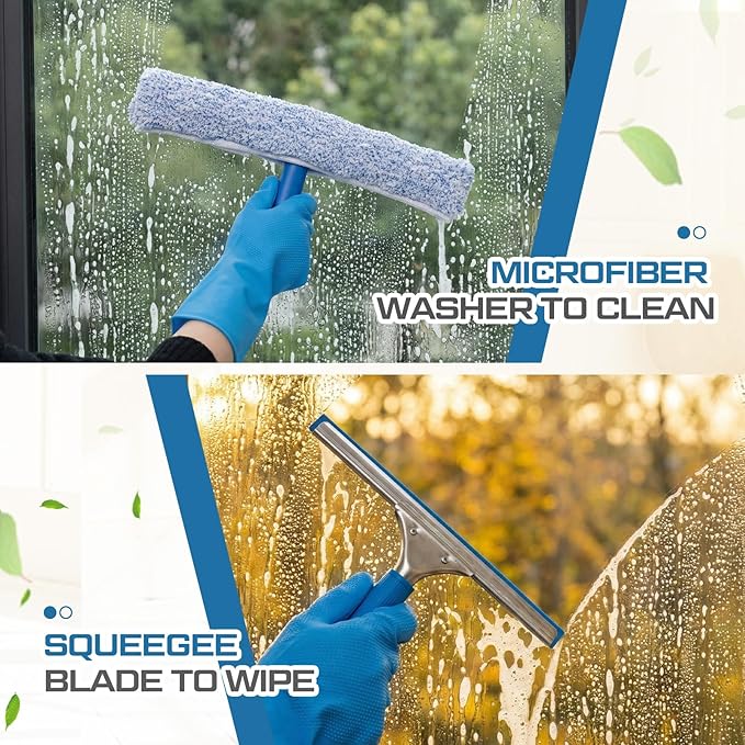 2 Set 14 Pcs Window Cleaning Kit Include 3 Gallon Cleaning Bucket Silicone Squeegee Microfiber Scrubber Cloth All-in-one Window Washing Tools Supplies for Commercial Household Use