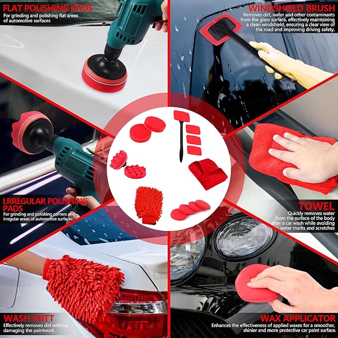 35Pcs Car Detailing Kit Car Cleaning Kit with Windshield Cleaning Tool and Tool Box Interior &amp Exterior Auto Care Supplies and Brushes (B：35PCS-R)